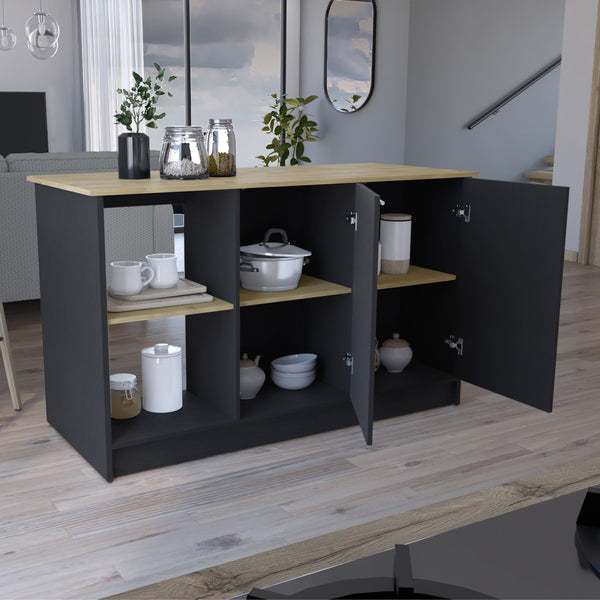 English Elm Juniper kitchen island with oversized worktop, double-door storage and open shelving for style Multi 64 L x 29 W x 3 H B070S00311