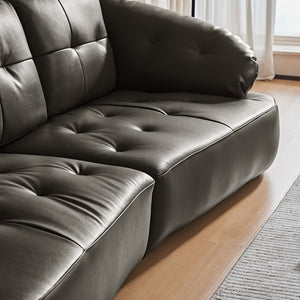 English Elm Modern Elliptical Three Seat Sofa Genuine Cowhide Leather Solid Wood Frame Living Room Black W1765S00135
