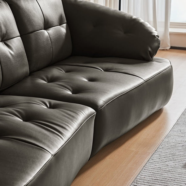 English Elm Modern Elliptical Three Seat Sofa Genuine Cowhide Leather Solid Wood Frame Living Room Black W1765S00135