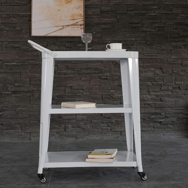 English Elm 3-tier Metal Rolling Cart with Swivel Casters Sleek White Kitchen Bar Serving Station B011P236767