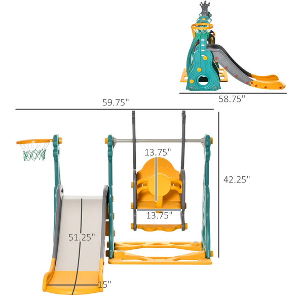 English Elm Qaba Toddler 3 in 1 Playset with Swing Slide Climber and Basketball Hoop W2225P217344