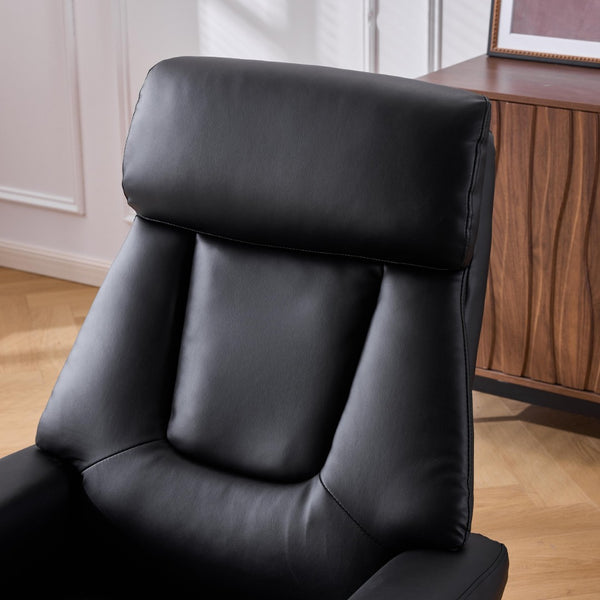 English Elm Black Pu Leather Swivel Accent Chair with Ottoman Heated Massage Wood Base Lounge W3248P465018
