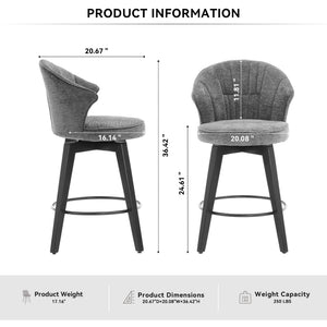 English Elm 008-Wing Upholstered Swivel Counter Stools Set of 2 with Solid Wood Legs, Chenille Comfort & 250lb Capacity DARK GREY W2636P239834