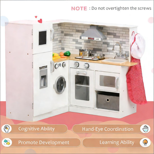 English Elm Wooden Corner Play Kitchen Set for Kids with Seven Appliances and Realistic Sound Effects T3971P441888