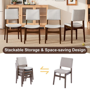 English Elm Upholstered Stackable Dining Chairs Linen Fabric Rubberwood Frame Rustic Set of 2 Walnut N752P327192D