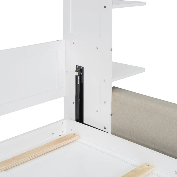 English Elm Queen Murphy Bed with Integrated Sofa Space Saving Fold Down Cabinet for Studio Living White LP000591AAK-1
