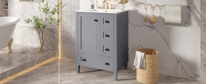English Elm 24-inch Matte Bathroom Vanity Rubberwood Cabinet with Ceramic Sink and Soft-close Drawers Grey N729P377516E