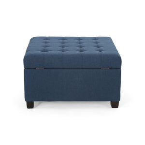 English Elm Christopher Knight Home® - ISABELLA Upholstered Storage Ottoman with Tufted Lid, Soft-Close Hinge, Birch Legs, 32" Square Navy Blue 52528.00FNBLU