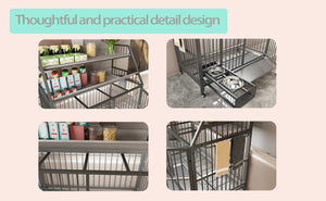English Elm Large Pet Cage with Iron Frame Mdf Panels Storage Rack and Steel Feeding Basins Black,Gray+Charcoal W3064P245387