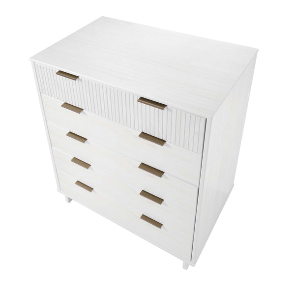 English Elm Granville 38" White 5-Drawer Chest – Modern Solid Wood Storage With Glam Gold Hardware & Style B365S00080
