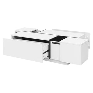 English Elm U-Can Extendable Coffee Table with Hidden Side Compartments and Dual Drawers, High-Gloss MDF Elegance White N724P292070K