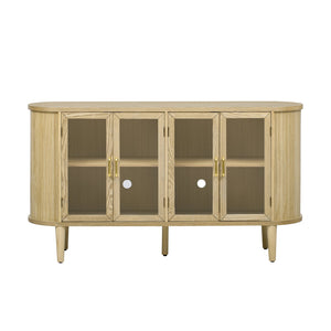 English Elm TREXM Modern Farmhouse Sideboard Cabinet with Fluted Panels, Tempered Glass Doors & Adjustable Shelves Natural N715P264923D