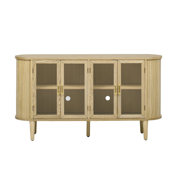 English Elm TREXM Modern Farmhouse Sideboard Cabinet with Fluted Panels, Tempered Glass Doors & Adjustable Shelves Natural N715P264923D
