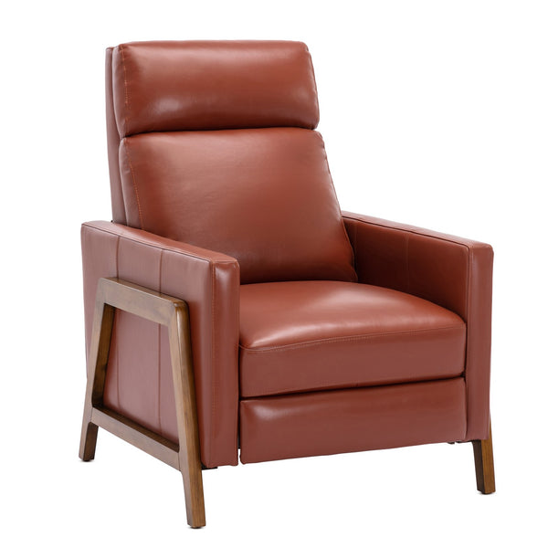 English Elm Richland Mid-Century Top Grain Leather Push Back Recliner with Exposed Wood Frame and Coil Seating Caramel B050P366075