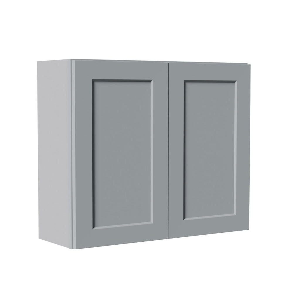 English Elm Gray Shaker Solid Wood Wall Cabinet Soft Close Double Door Kitchen Storage Gray T2950P479301