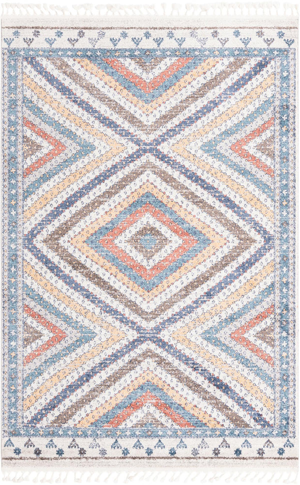 Unique Loom Aramis Rio Machine Made Tribal Rug Blue, Light Blue/Ivory/Light Brown/Terracotta 6' 1" x 9' 0"