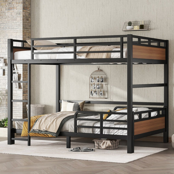 English Elm Full Metal Bunk Bed With Walnut Finish - Versatile Loft Style, Sturdy Design, Easy Assembly, Space-Saving W1580S00227