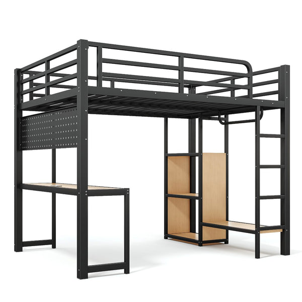 English Elm Twin Over Full Playhouse Bunk Bed with Slide Ladder Storage Shelves and Wardrobe W5305S00060