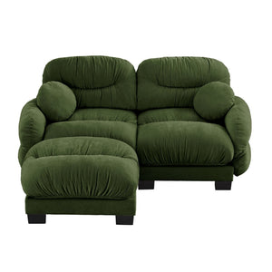English Elm Pleated Chenille Sectional Sofa with Ottoman Ergonomic Foam Curved Armrests Living Room Green W5656S00047