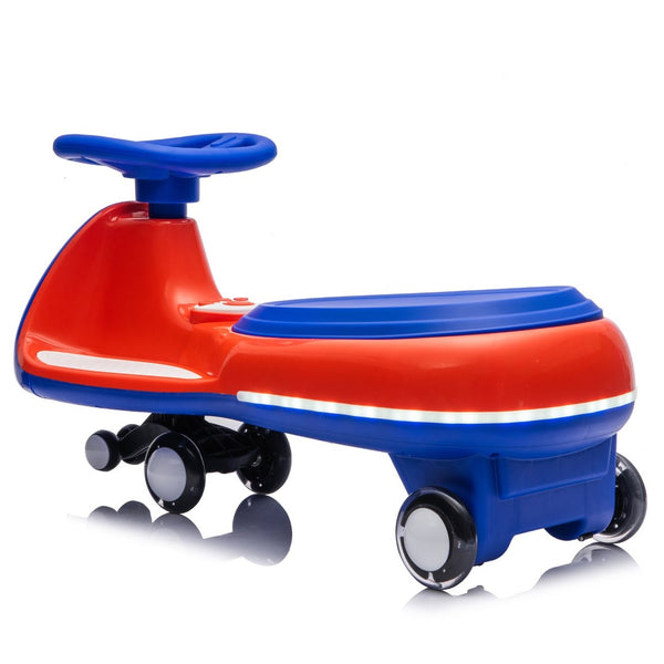 English Elm 12v Kids Ride on Wiggle Car with Dual Motors Led Wheels Bluetooth and Triangular Frame Blue,Red W1578P390176