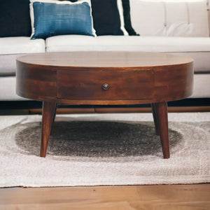 English Elm Solid Wood Odyssey Coffee Table With 2 Drawers, Nordic Legs & Chic Chestnut Finish For Any Decor B182P280798-GIGA