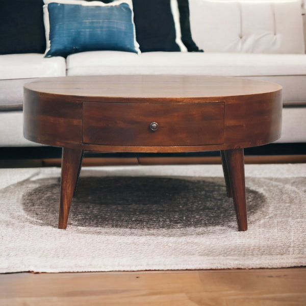 English Elm Solid Wood Odyssey Coffee Table With 2 Drawers, Nordic Legs & Chic Chestnut Finish For Any Decor B182P280798-GIGA