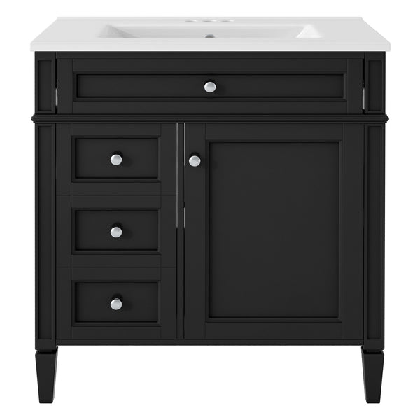 English Elm 30'' Modern Bathroom Vanity with Integrated Mirror Cabinet, Ceramic Sink, 3 Drawers & Ample Storage Black SW000126AAB-1