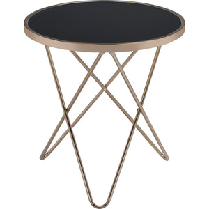 English Elm 1pc Mid-Century End Table with Frosted Round Glass Top and Sleek Metallic Frame, 22" Square Black,Champagne 24.5 L x 33.5 W x 5 H B2741P332644