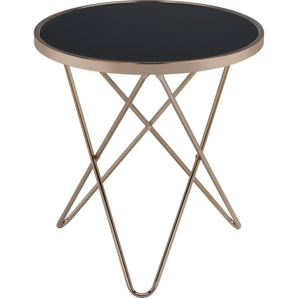 English Elm 1pc Mid-Century End Table with Frosted Round Glass Top and Sleek Metallic Frame, 22" Square Black,Champagne 24.5 L x 33.5 W x 5 H B2741P332644