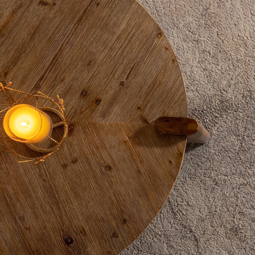 English Elm Wood Round Coffee Table Rustic Natural Solid Wood MDF Accent Table for Living Room Easy Assembly, Stylish W3158P297416