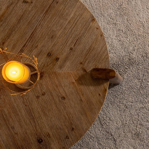 English Elm Wood Round Coffee Table Rustic Natural Solid Wood MDF Accent Table for Living Room Easy Assembly, Stylish W3158P297416