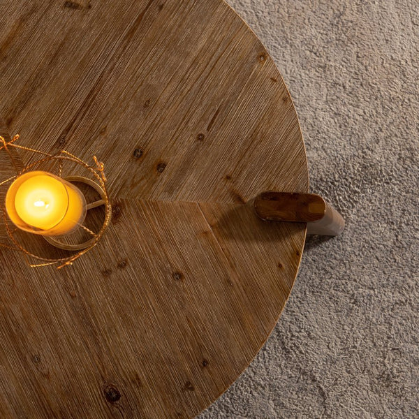 English Elm Wood Round Coffee Table Rustic Natural Solid Wood MDF Accent Table for Living Room Easy Assembly, Stylish W3158P297416