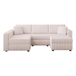 English Elm 106.3" Soft U-Shaped Sofa For 4 - Stylish Light Pink Modular Design With Hidden Storage & Washable Cushions W1767S00021