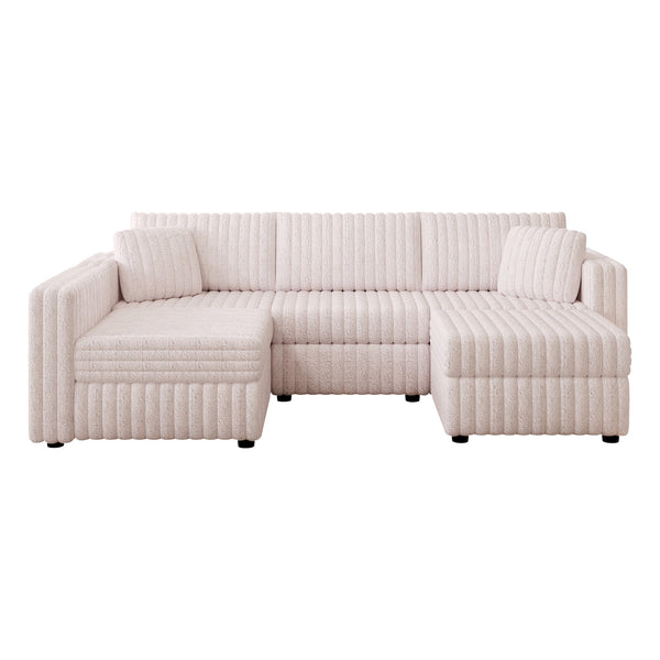 English Elm 106.3" Soft U-Shaped Sofa For 4 - Stylish Light Pink Modular Design With Hidden Storage & Washable Cushions W1767S00021