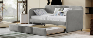 English Elm Upholstered Velvet Twin Daybed with Pull Out Trundle Sofa for Guest or Kids Room LP100127AAE