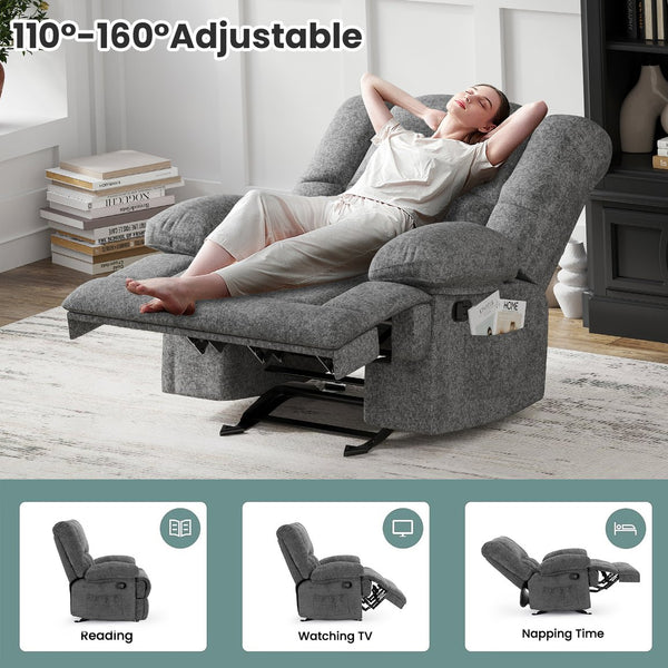 English Elm Oversized Rocking Rocker Recliner Chair with Ergonomic Support, Quick Tool-Free Assembly, Plush Comfort Stone Gray T3623P379945