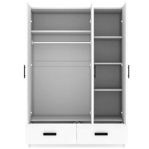 English Elm 3 Door Wardrobe Closet with Drawers, Shelves & Aluminum Rod — Durable MDF Pine, 47.2"L x 20"W x 67.7"H white GX001837AAK