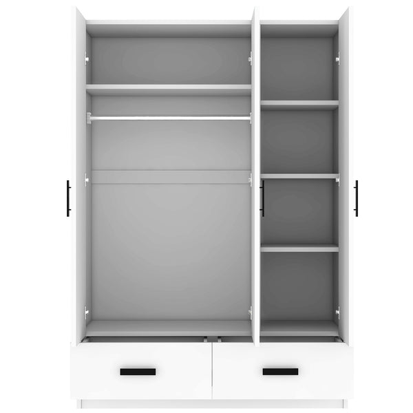 English Elm 3 Door Wardrobe Closet with Drawers, Shelves & Aluminum Rod — Durable MDF Pine, 47.2"L x 20"W x 67.7"H white GX001837AAK