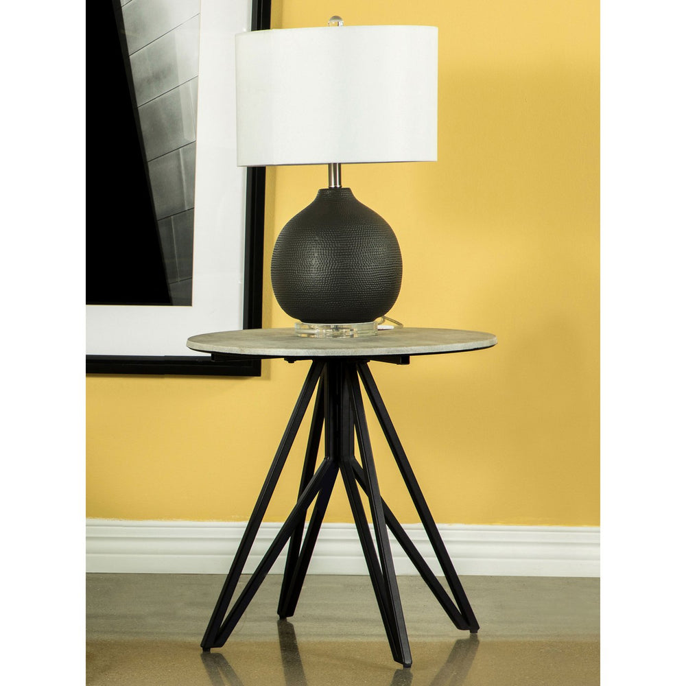 English Elm Hadi Cement Round End Table with Hairpin Iron Legs — Industrial Modern Texture, Durable Chic Finish B062P344951