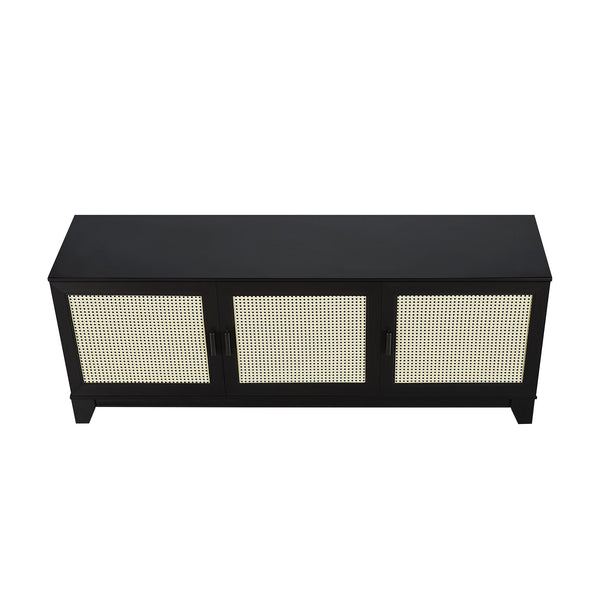 English Elm Sheridan 63" TV Stand with Soft-Close Doors, Cable Management, Solid Wood Legs and Handles Black B365P397912