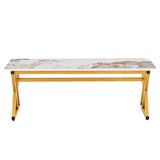 English Elm A Coffee Table Is Made Of Rock Slab Material, With A Natural and Smooth Marble Pattern On The Surface, Which Complements The Modern Design Of The Golden Metal Legs and Adds A Touch Of Fashion.47*23.6