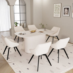 English Elm 63" Mid-century Dining Set Seats 8 Mdf Table with Pu Leather Chairs for Kitchen W2189S00876
