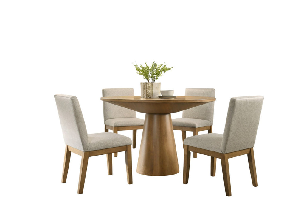 English Elm Jacopo Round Pedestal Dining Set Driftwood Table with Four Upholstered Chairs B2749S00300