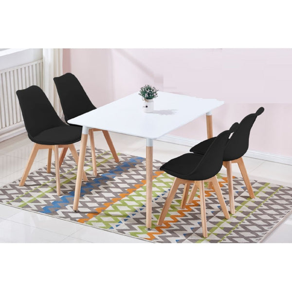 English Elm Modern Mid-century 5 Piece Dining Set with Eames Style Chairs and Beech Wood Legs B011S02494