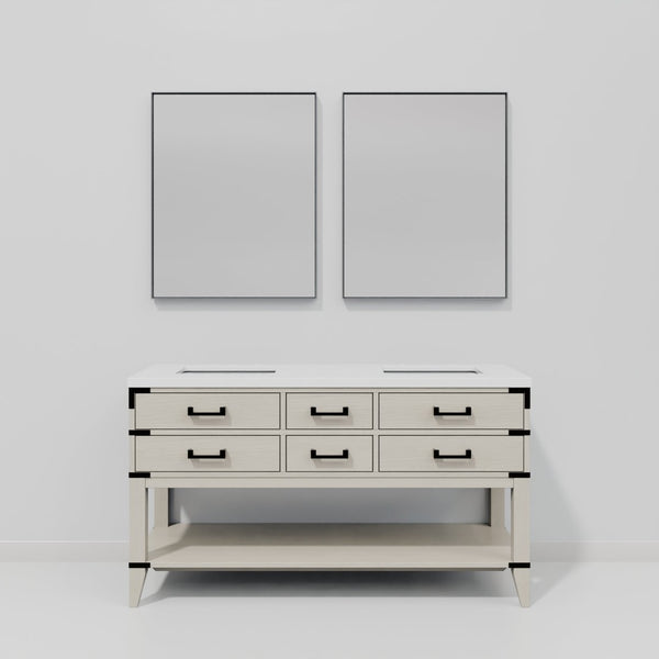 English Elm White Oak Double Bath Vanity With Cultured Marble Top & Mirrors - Elegant Storage For Any Bathroom B2731S01636-GIGA