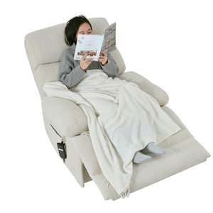 English Elm Oversized Power Lift Recliner Chair with Remote Control, Spacious Fabric Seat and Side Pocket for Comfort and Support Light Gray W1028P261273