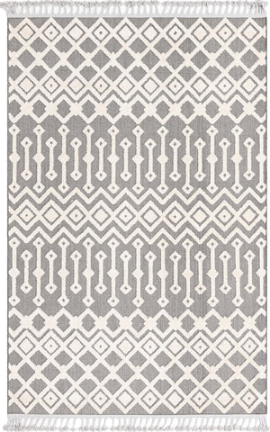 Unique Loom Arlo Lenny Machine Made Tribal Rug Charcoal, Ivory 6' 1" x 9' 0"