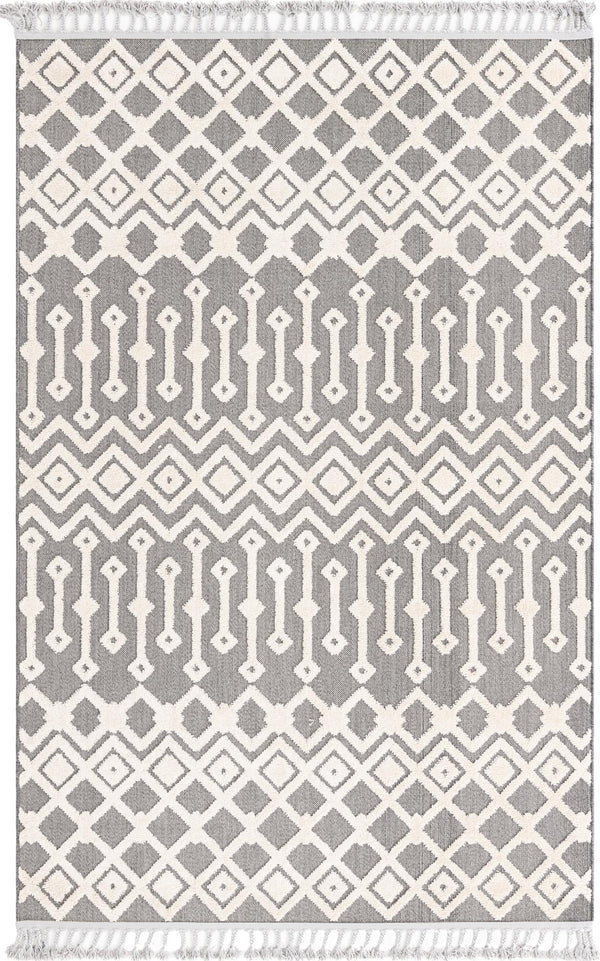 Unique Loom Arlo Lenny Machine Made Tribal Rug Charcoal, Ivory 6' 1" x 9' 0"