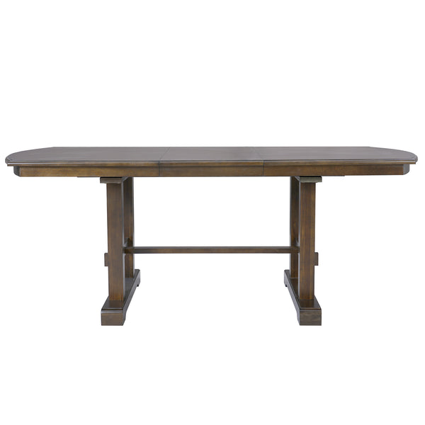 English Elm 60"-78" Extendable Dining Table with Removable Leaf, Solid Wood Farmhouse Kitchen Table for 4-8 Guests, Durable Finish and Easy Care Guidance Brown N752P271802D
