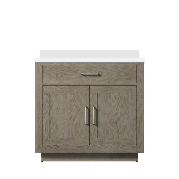 English Elm Grey Oak Single Bath Vanity With Durable White Quartz Top - Easy Install, Modern Design, 36" W B2731P257680